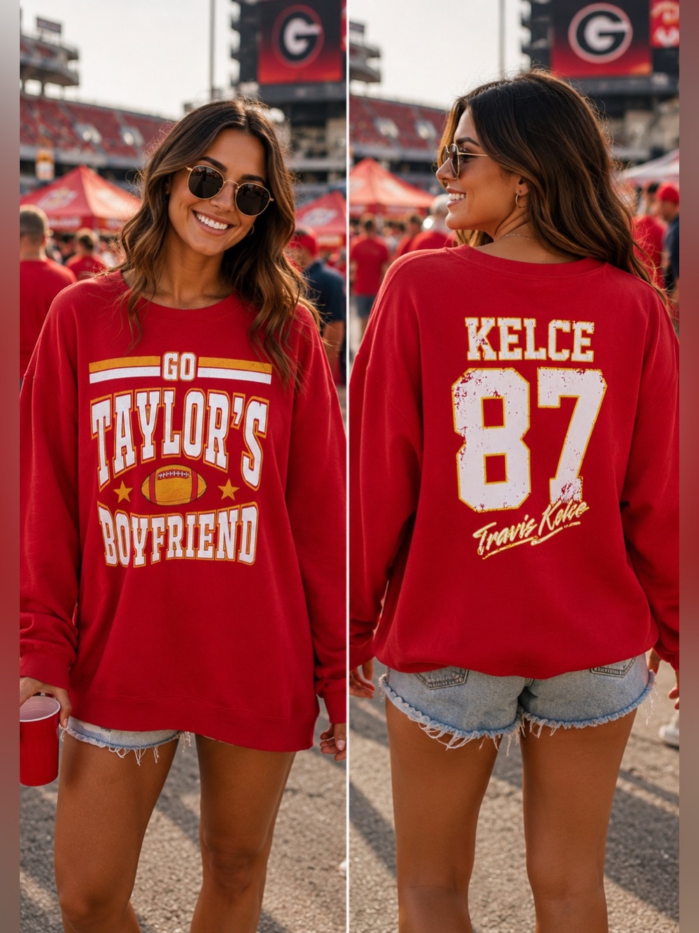 Taylor’s Boyfriend Travis Kelce 87 Chiefs Red Oversized Sweatshirt XL Gameday